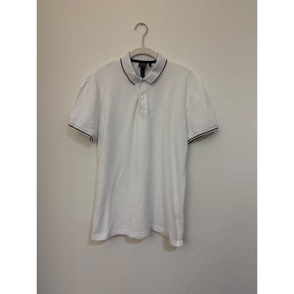H&M Men’s White Polo Shirt with Black Trim Size Medium